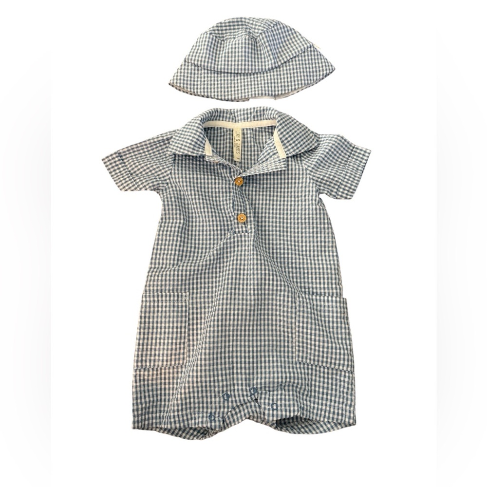 Liam & James Blue Checkered Baby Romper